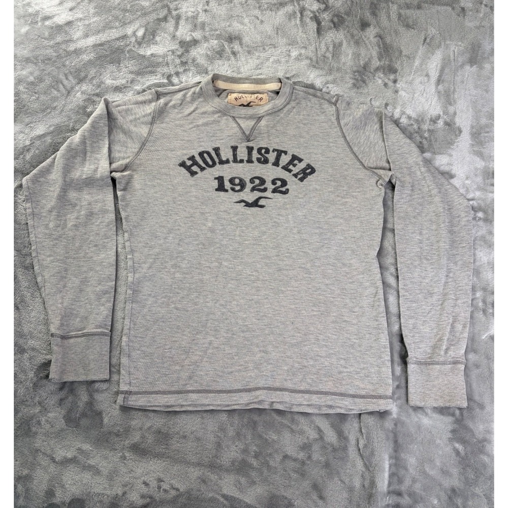 Hollister 1922 T-Shirt Y2K Mens M Gray Crew Neck Long Sleeve 2009